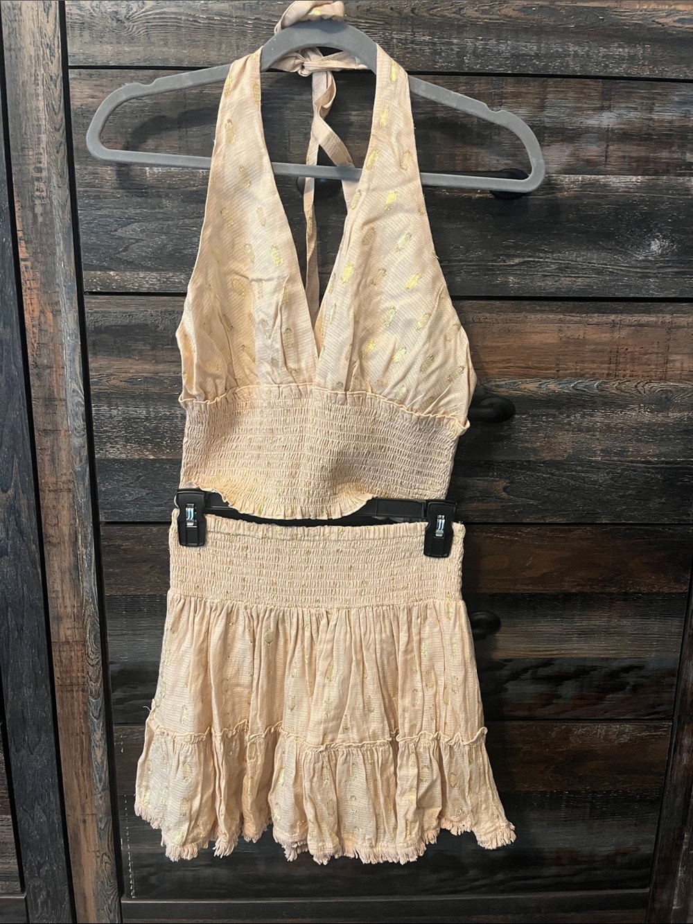 Peach Halter Smocked Two-Piece Set